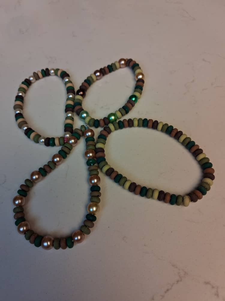 Set of 4 Green & Brown Silicone Bead Bracelets